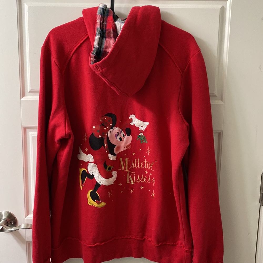 Disney Parks Christmas Minnie Mouse full zip hoodie red Walt Disney World XL
